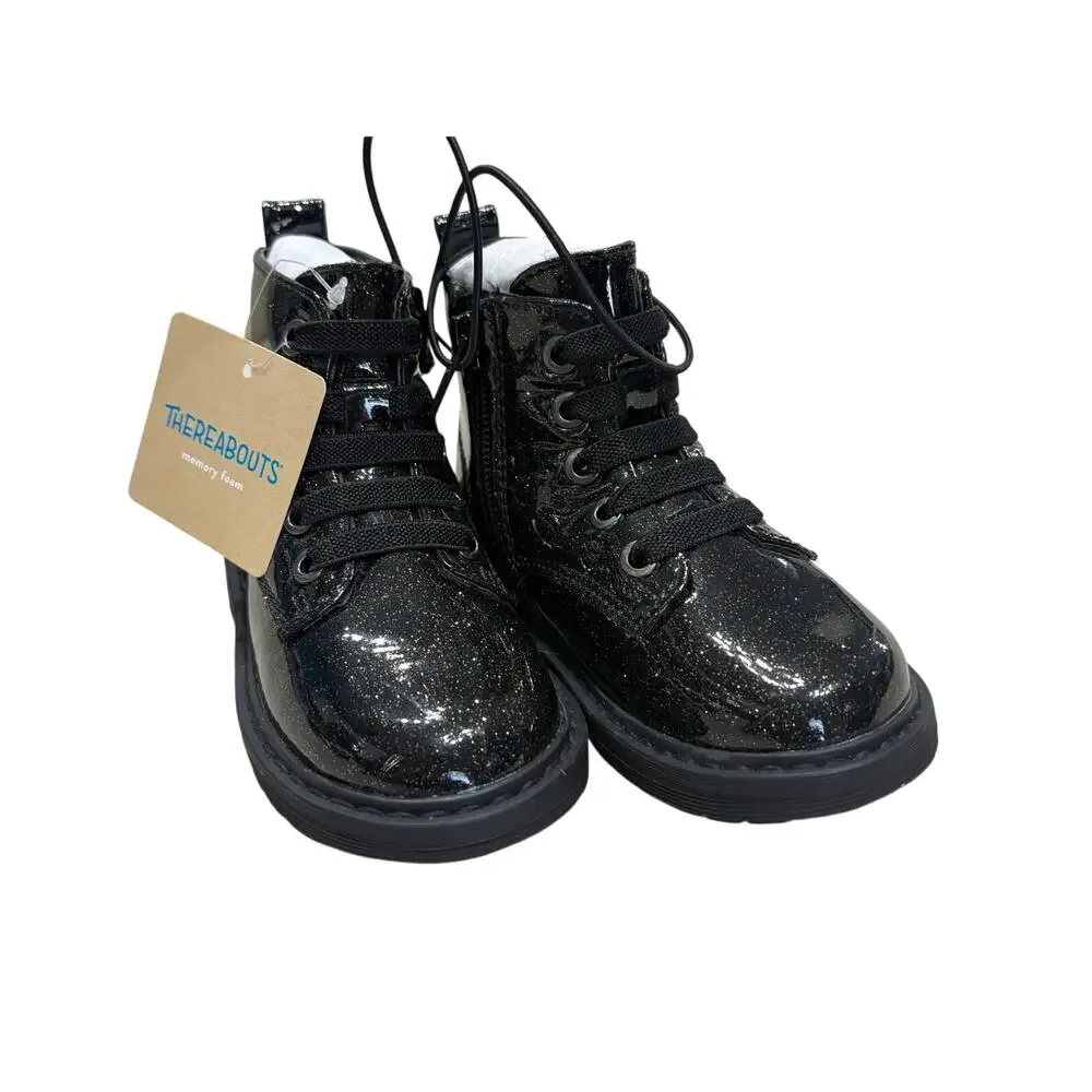 NWT Black Glitter Lace Up Boots - Thereabouts - 7